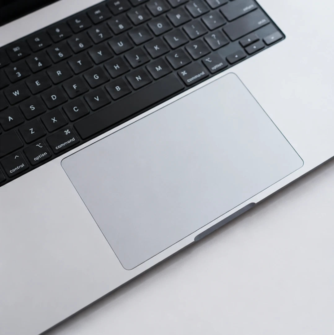close-up matte clear film on MacBook trackpad with keyboard skin